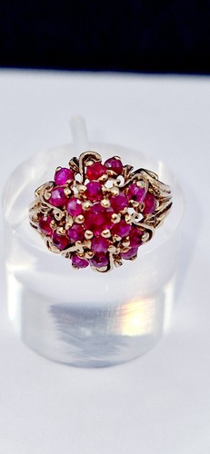 9ct gold vintage ruby cluster - ruby,