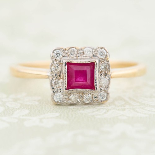Ruby diamond cluster ring - ruby, 9ct