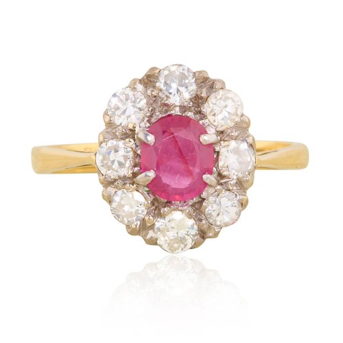 Ruby diamond cluster ring - ruby,