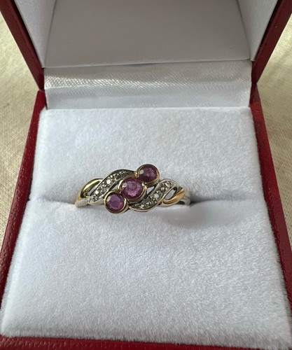 Vintage 9ct gold ruby three - vintage,