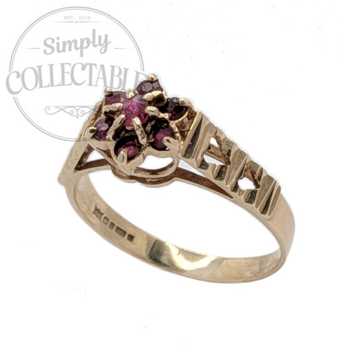 Vintage 9ct gold ruby cluster - gold,