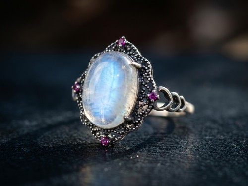 Genuine moonstone ruby ring - genuine,