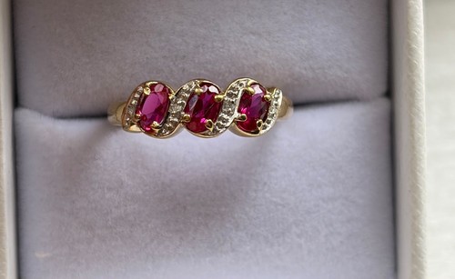 Vintage 9ct gold ruby diamond - ruby,